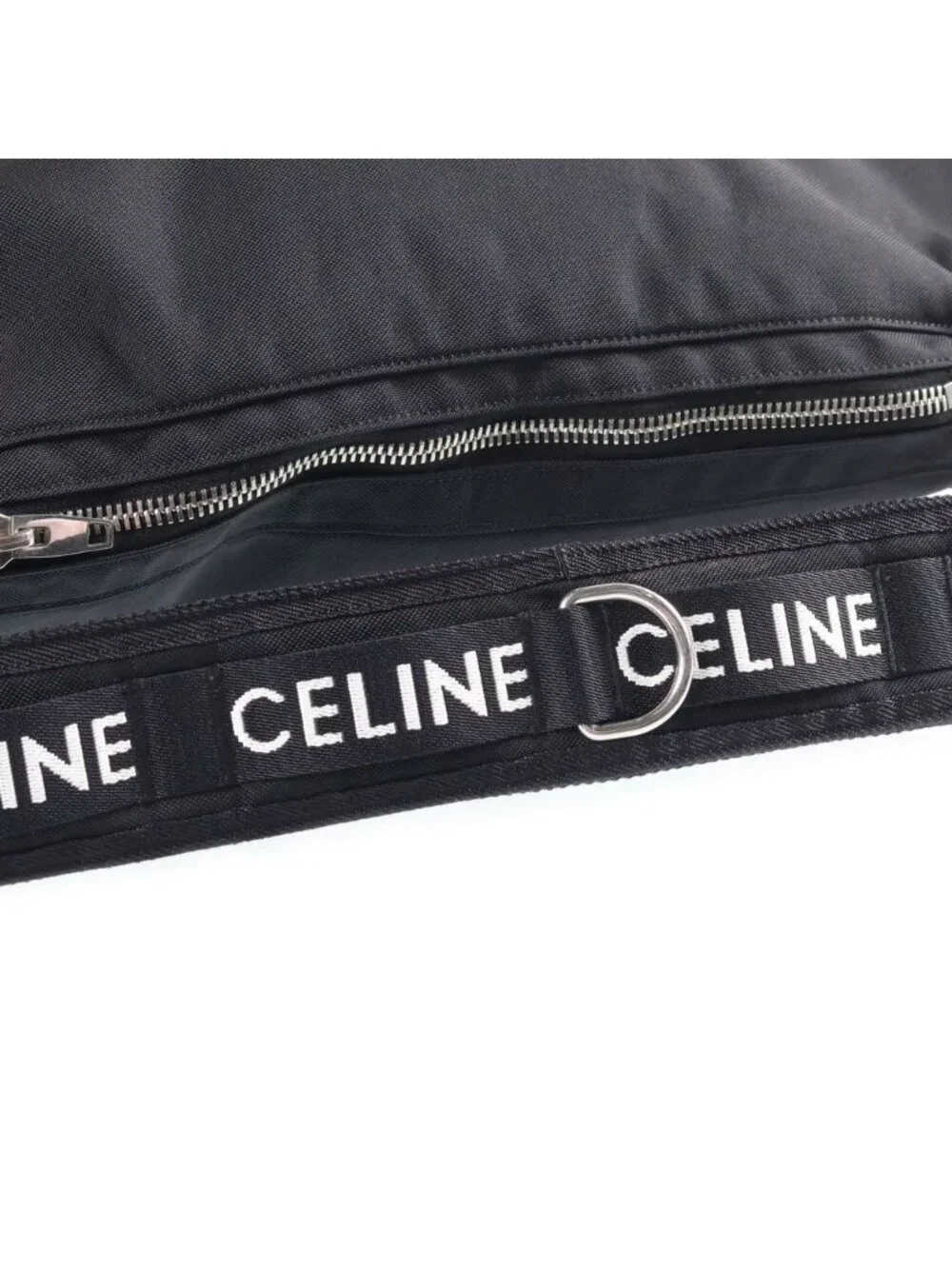 Celine Logo Trekking Messenger Bag Black Canvas Silver